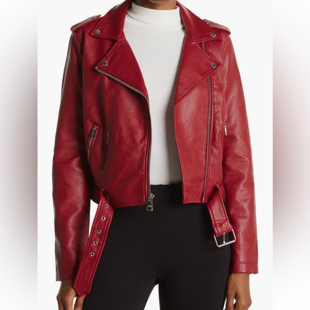 LEVI’S Cherry Red Faux Leather Moto Jacket Size L